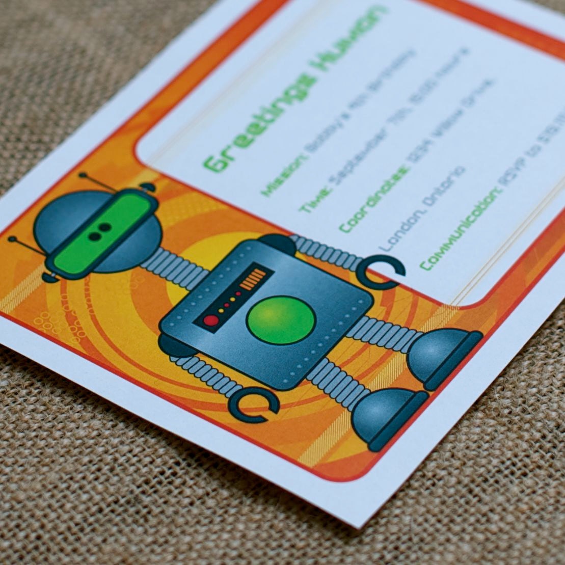 Custom Birthday Inviation from the DIY Printable Robot Collection by Spaceships and Laser Beams