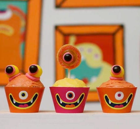 Monster Birthday Party Cupcake Wrappers (Pink/Orange) a Monster Fest DIY Printable Collection by Spaceships and Laser Beams Il_170x135