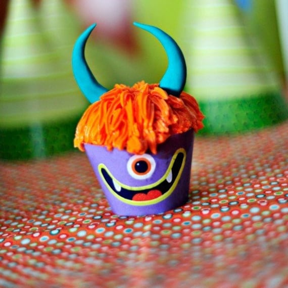 Monster Party Birthday Cupcake Wrapper from the Monster Fest DIY Printable Collection by Spaceships and Laser Beams