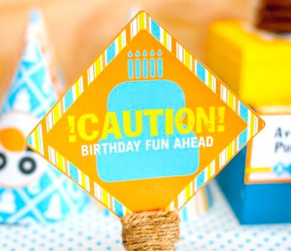 Truck Party Construction Birthday Caution Sign from the Construction Crew DIY Printable Collection by Spaceships and Laser Beams