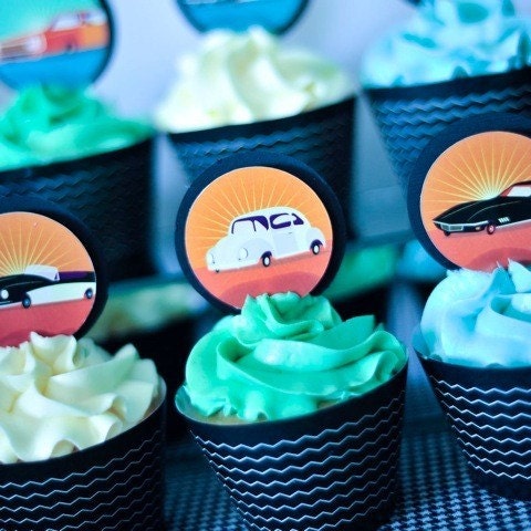 Birthday Party Decals (2 Inch Circles) from the Vintage Car DIY Printable Party Collection by Spaceships and Laser Beams