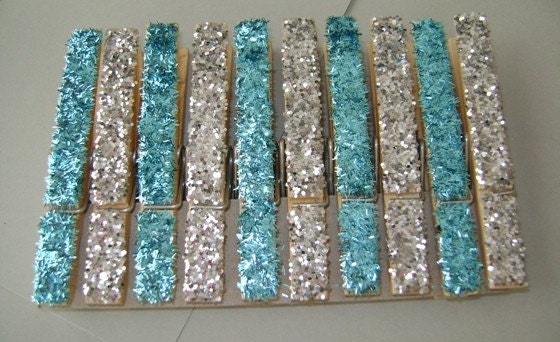 Tiffany blue & silver glitter clothespins