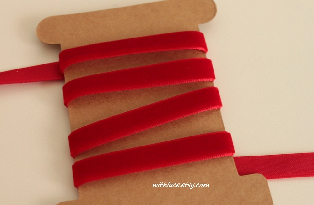 3 yds scarlet velvet ribbon---3/8''