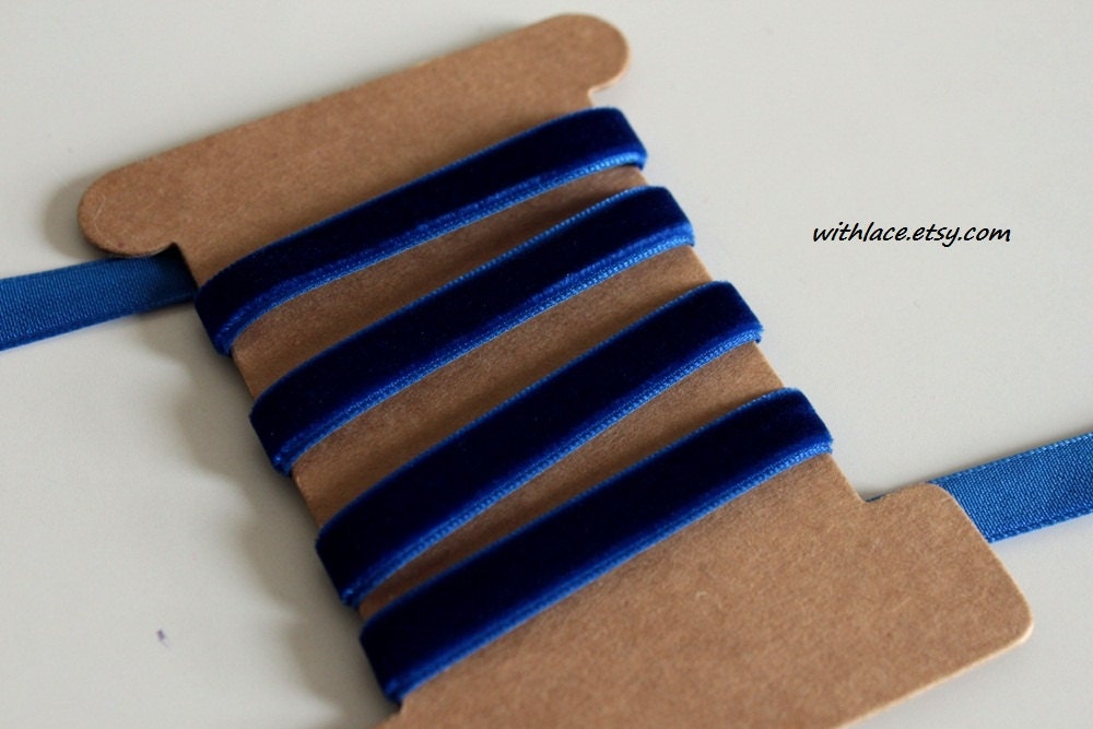 3 yds navy blue elastic/stretch velvet ribbon for Headbands/Lingerie/Costume/Altered Couture---3/8''