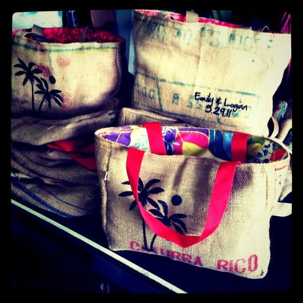 12 Custom Wedding Tote Bags - Eco-Friendly and Handmade from Recycled Coffee Sacks
