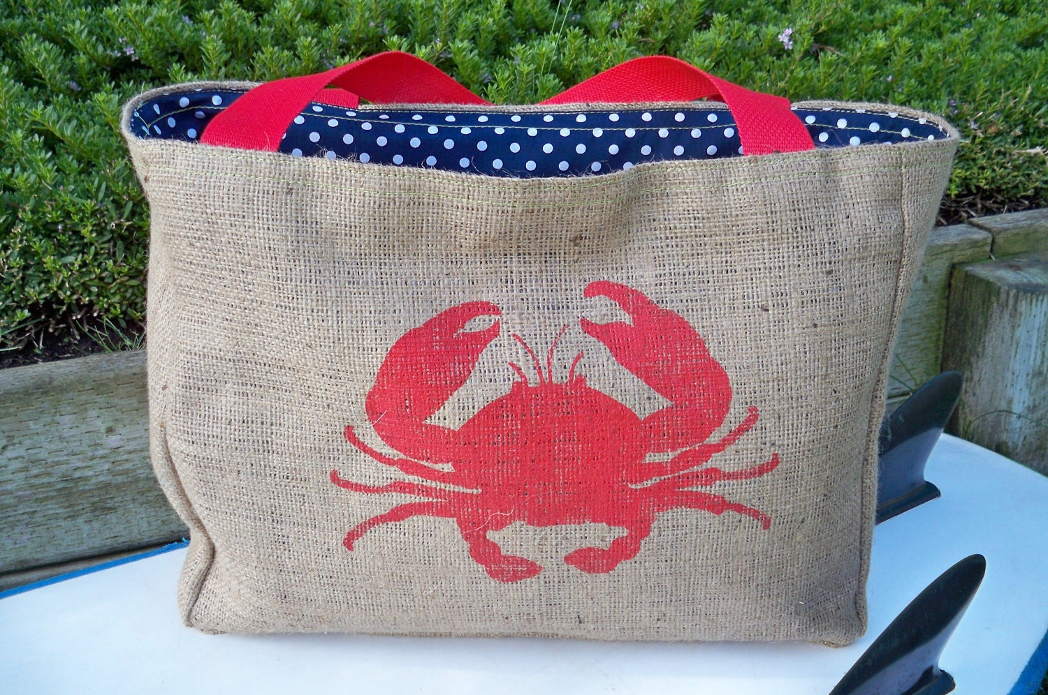 Eco-Friendly Crab Tote Bag, Handmade from a Recycled Coffee Sack