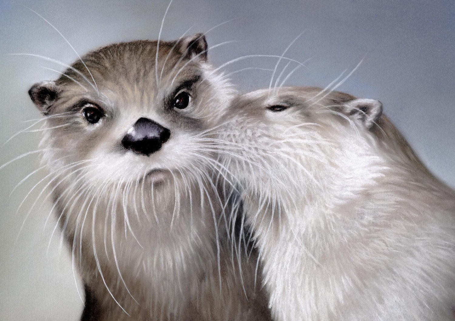 Otters Kissing, print, matted and framed, by Oneta