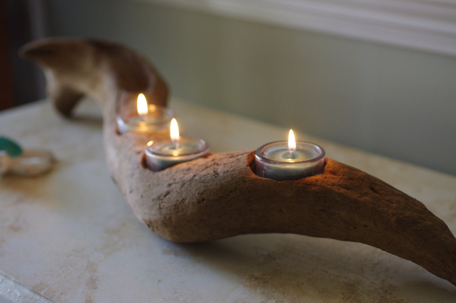 Beach Decor Three Votive Driftwood Candle Holder