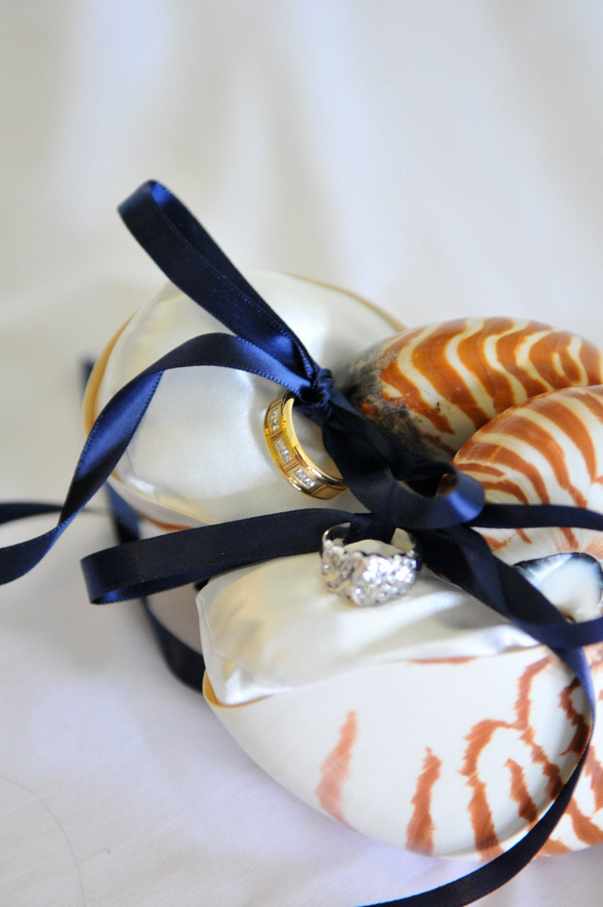 Beach Wedding Ring Bearer - Nautilus Shell Eco Ring Bearer Pillow
