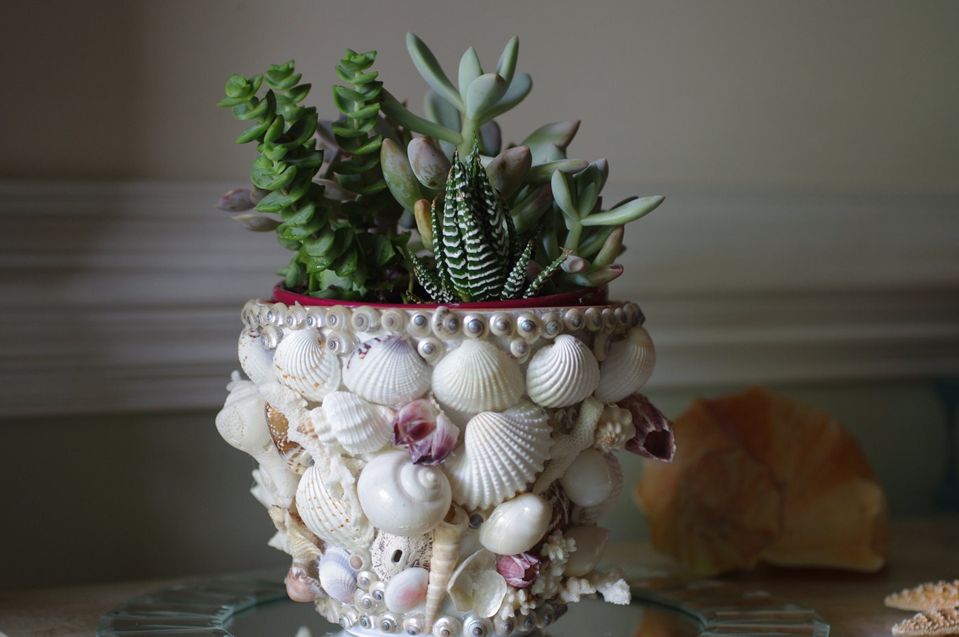 Beach Decor Flower Pot - Seashell, Coral and Barnacle Garden Pot