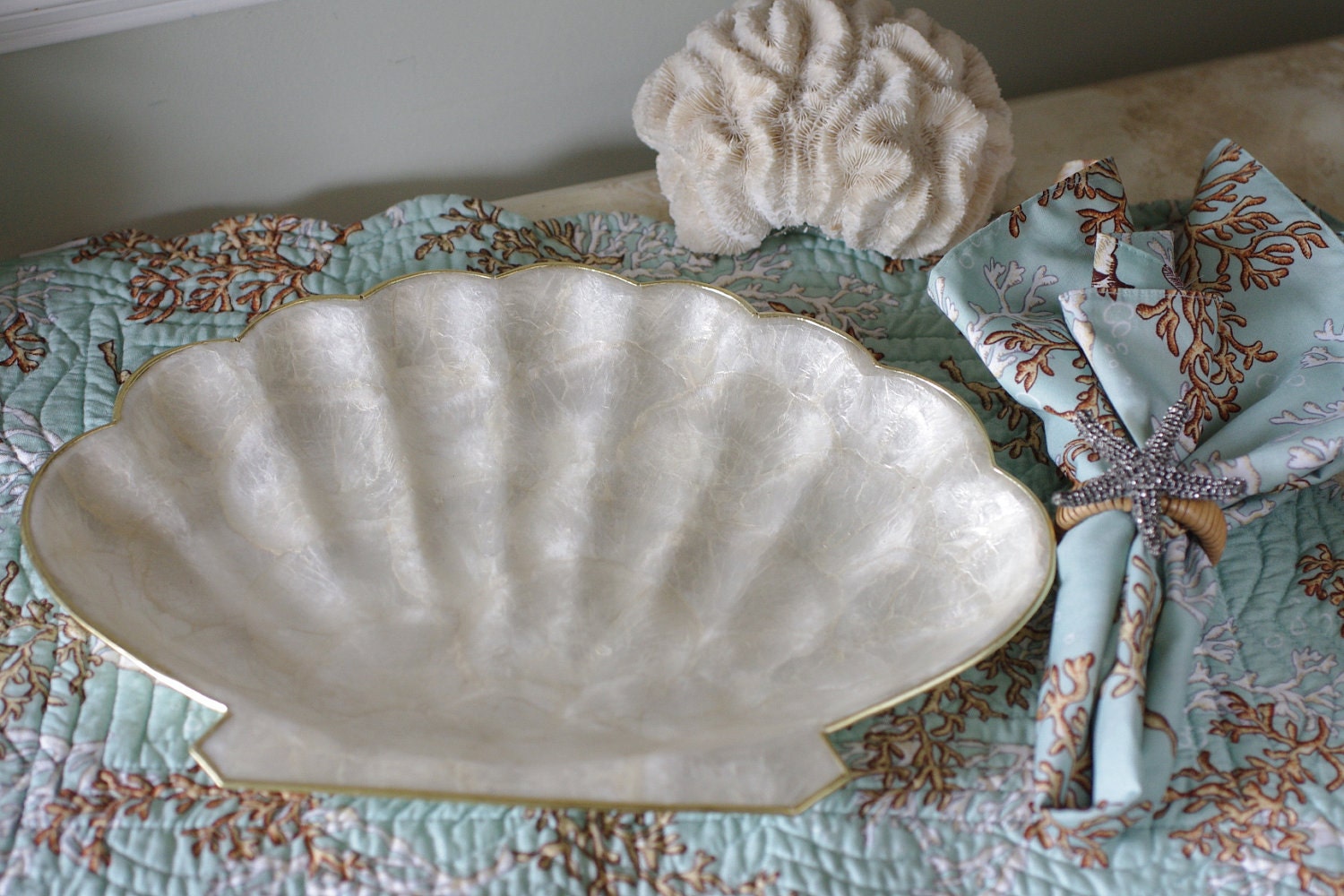 Vintage Scallop Shaped Pressed Capiz Plates - Set of 4 Plates