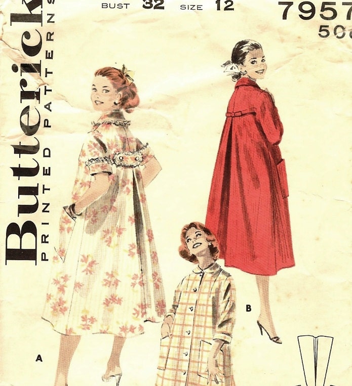 I Love Lucy Pattern Duster Robe Butterick 7957 Size 12 Bust 32 1950s