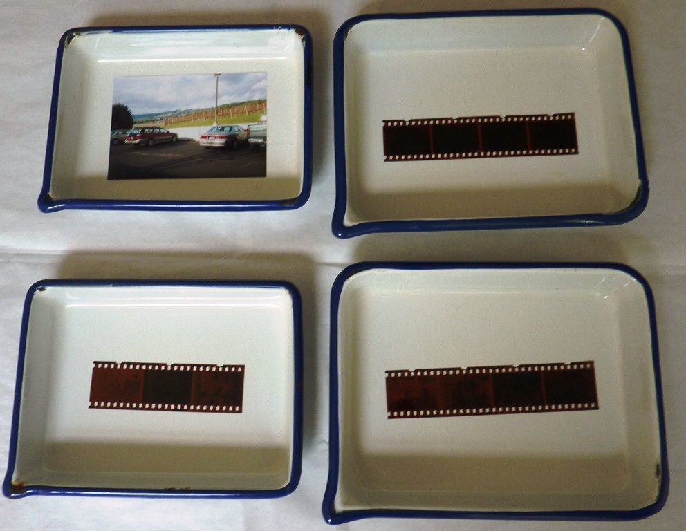 Vintage Enamelware Photo Trays 4 Pans by Cesco 1960s