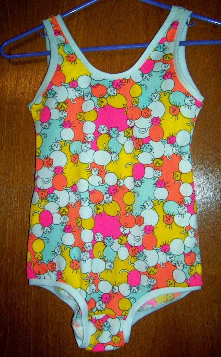 70s Girls Kitty Cat Bathing Suit MEDIUM