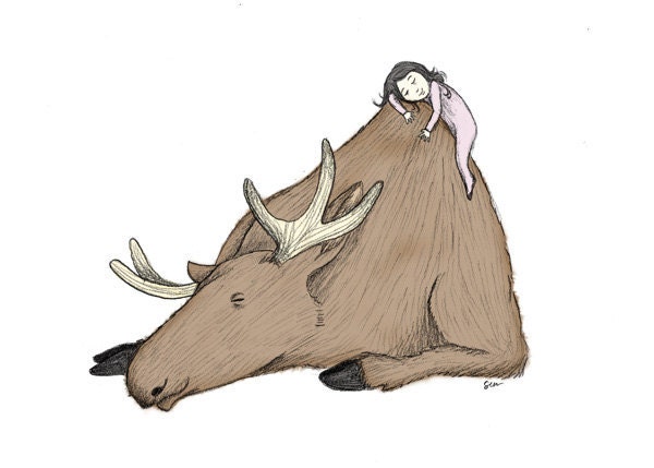 Princess and the Moose - 5x7 Animal Illustration Print
