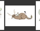 Set of 3 - 5x7 Monster Nursery Illustration Prints