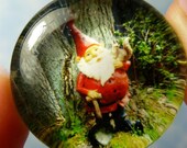Magnet Gnome n Squirrel Portrait Round Glass 1.5"