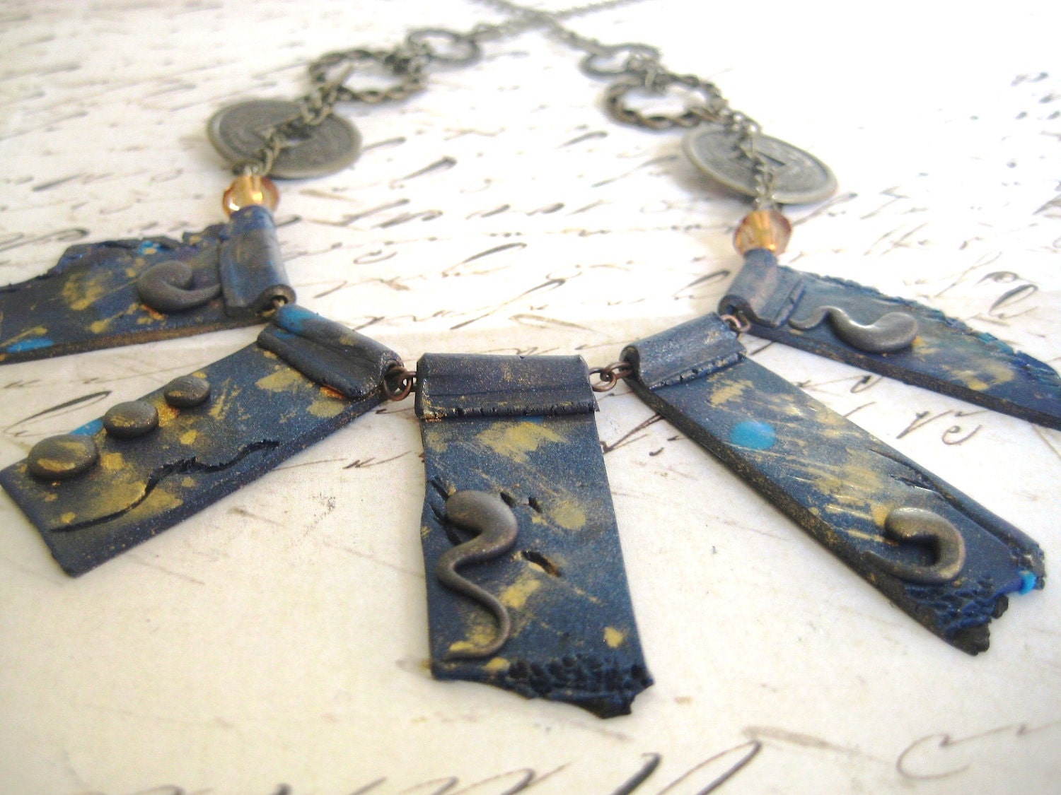 Galaxy in Blue Necklace with OOAK Polymer Clay Pendants
