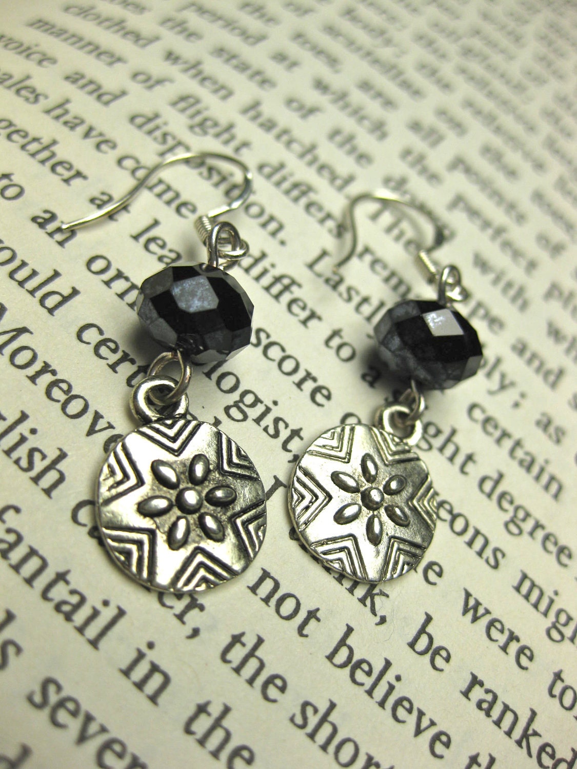 Sterling Silver & Black Glass Earrings