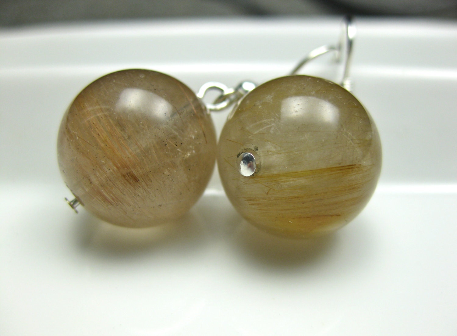 Rutilated Quartz Round Earrings - Yellow Honey