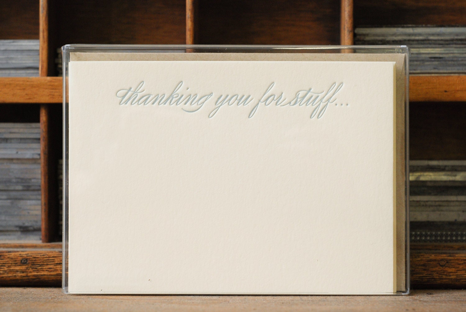 Thanking You For Stuff... (an almost proper conversation card in 6 letterpress printed notecards & envelopes)