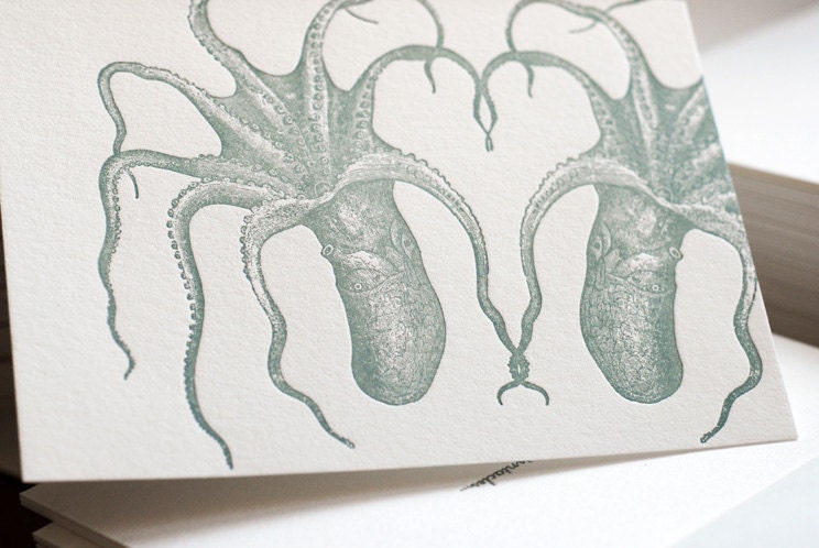 Let's tangle tentacles (a deep sea letterpress love note in a single card & envelope)