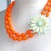Vintage Mint Green Cream Layered Enamel Flower, Bright Tangerine Orange Glass Beads, Double Strand, Wedding, Bold,Statement Necklace