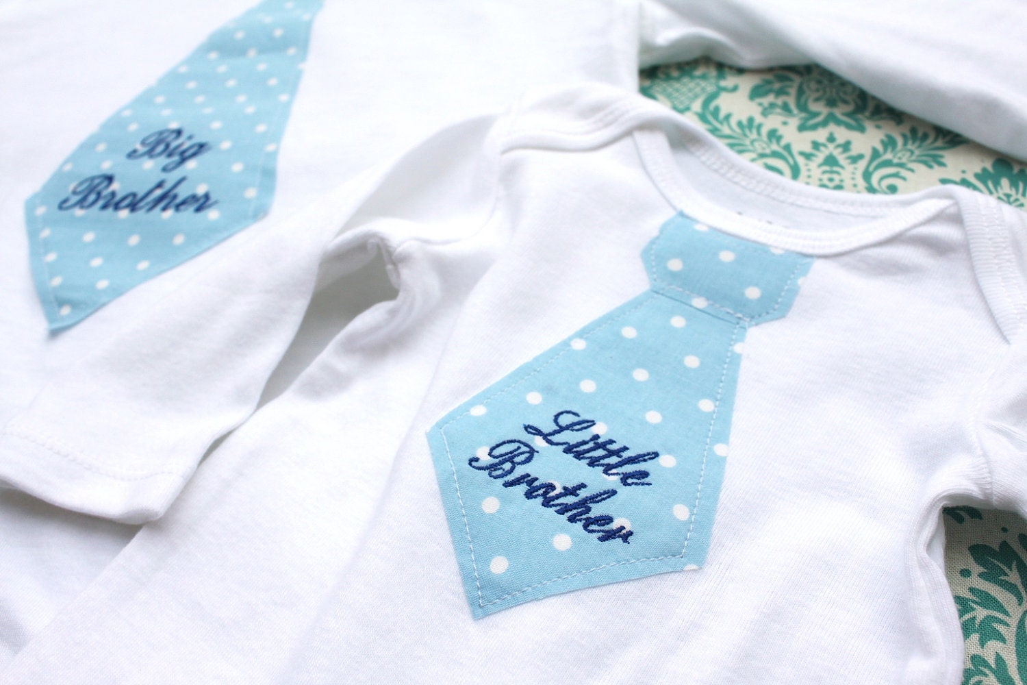 NEW Baby Boy, Big Brother Tie T-Shirt & Little Brother Tie Onesie SET. Perfect New Baby Gift, Hospital Gift, and Baby Shower Gift.