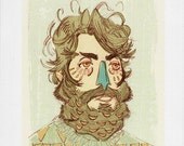 Owl Beard - 8.5 x 11 in. art print - breathe owl breathe texture curly