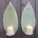 Handbuilt Hosta Leaf Clay/Pottery Wall Hanging Candle Sconces in Light Green Celadon, set of 2