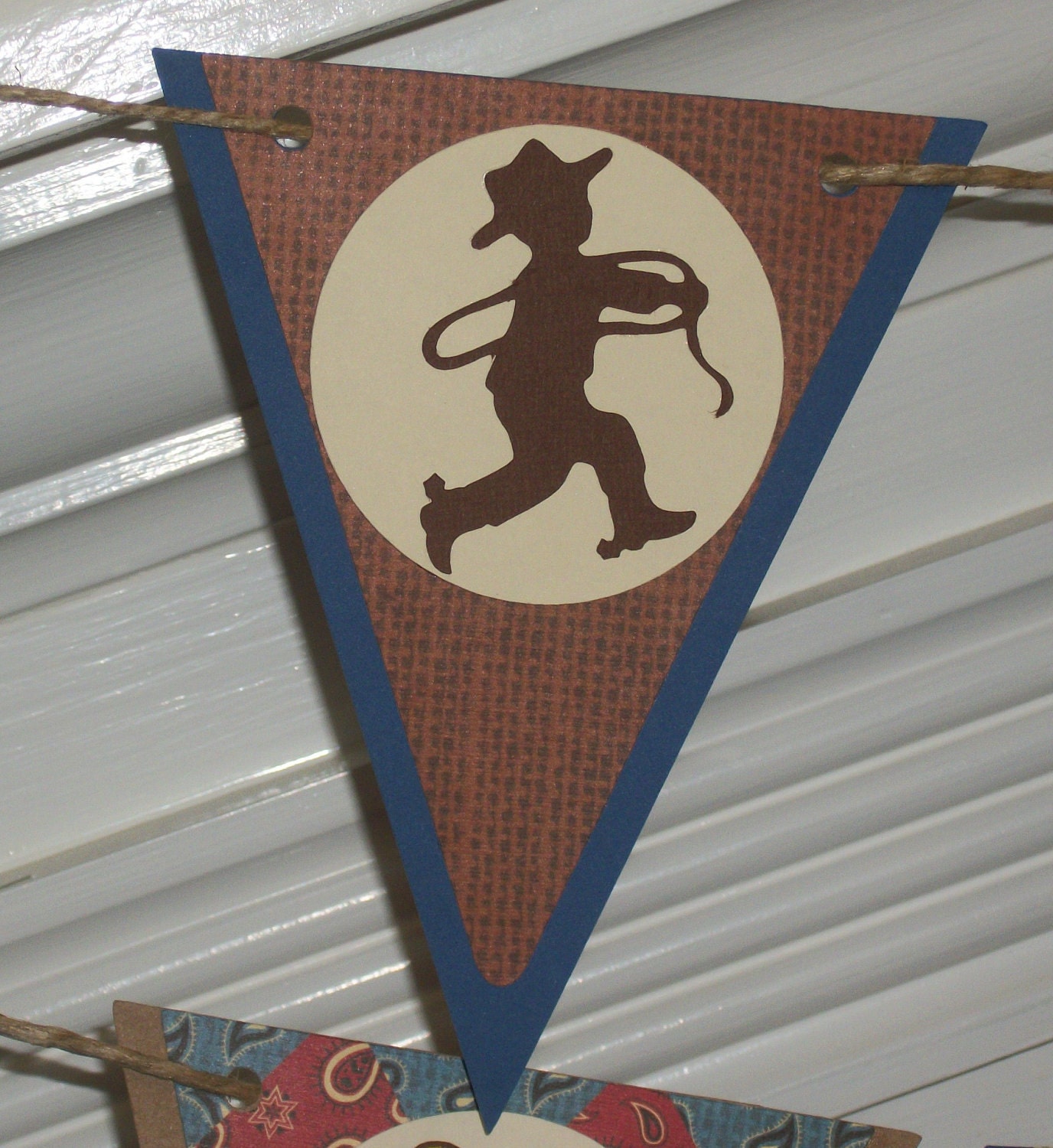 Western / Cowboy Themed Happy Birthday  Banner  ... MADE TO ORDER ... red brown blue gold ... paisley burlap... panels adjustabl