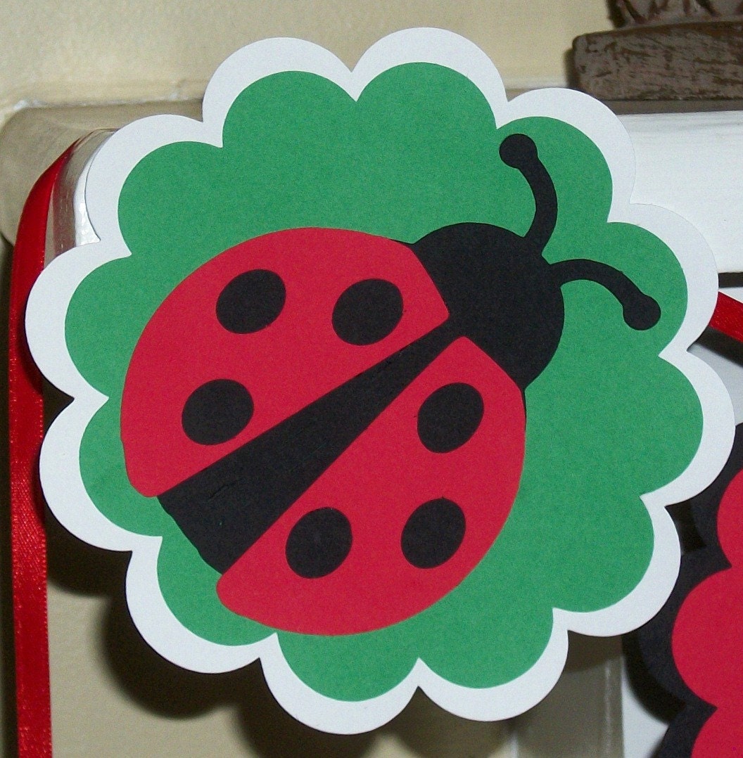 CLEARANCE Ladybug Happy Birthday Lady Bug Banner ... READY to SHIP ...Red Black Green White Yellow ... panels adjustable ... customizable Il_170x135
