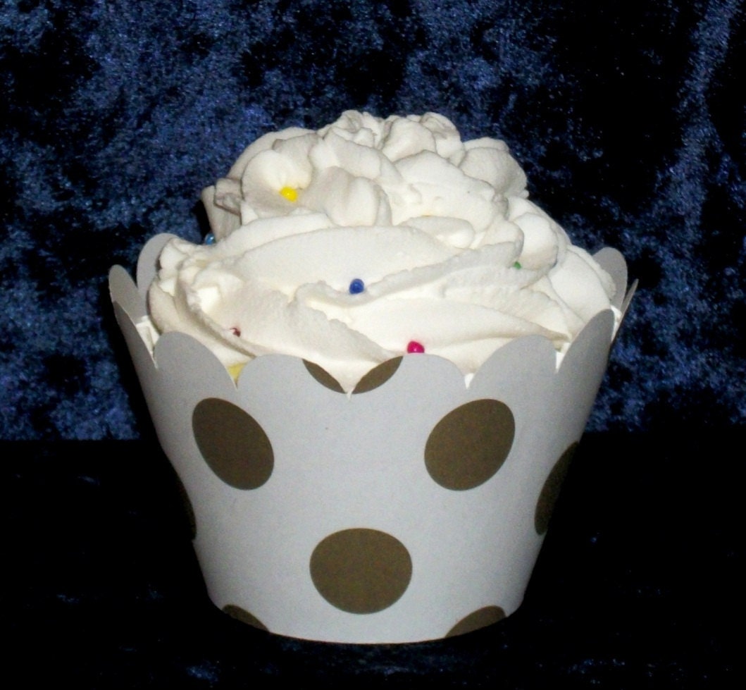 Large Brown Polka Dot Cupcake wrappers ...Cocoa Holder Wrap ...12 count ... Coffee READY TO SHIP Il_570xn