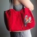 Upcycled Applique Purse, Ecofriendly Red Shoulder Bag, Repurposed Corduroy