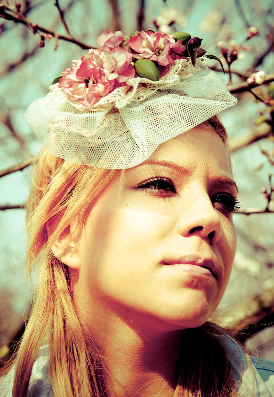 Women's headband with pink flowers, bridal headpiece, party fascinator