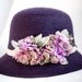 Sale / Womens felted wool cloche hat, puple hat with lliac flowers
