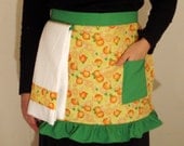 Half Apron with Oranges and Green Accents with Matching Hand Towel