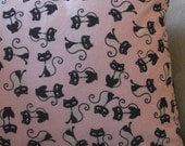 Double-Sided Pillow Cover, Black Cats, Silver Bows, and Paw Prints, 14 X 14