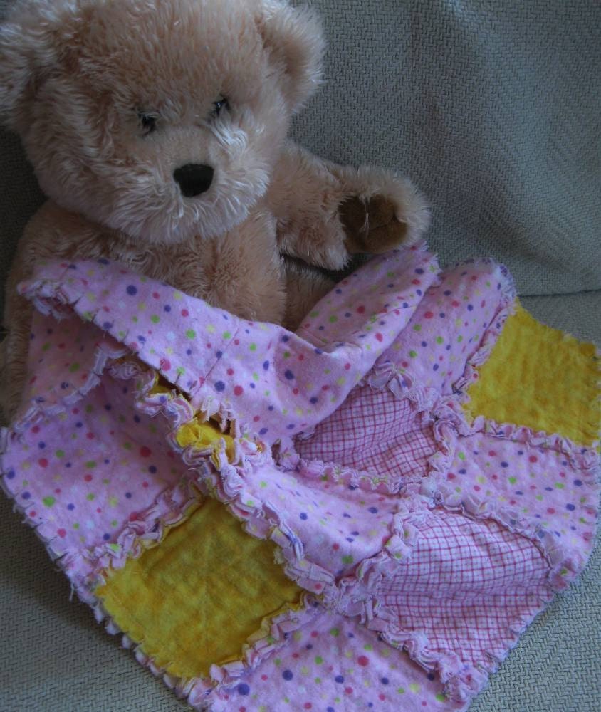 Security Blanket in Baby Pink and Yellow Mini Quilt 16x16 inches 40x40cm READY TO SHIP