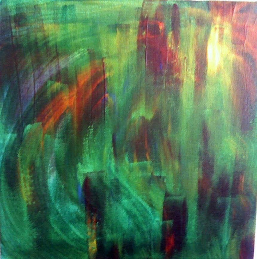 Abstract Green Autumn Kaleidoscope 8 x 8 Red Small Canvas Original