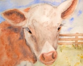 GICLEE PRINT 8 x 10 Springtime Calf Cow  Signed Art print