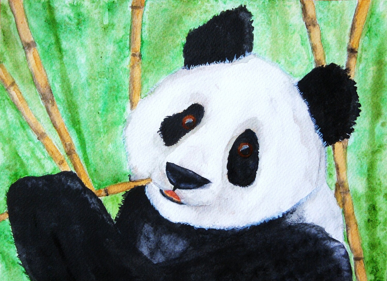 GICLEE PRINT 5 x 7  Panda eating Bamboo Signed Art Print
