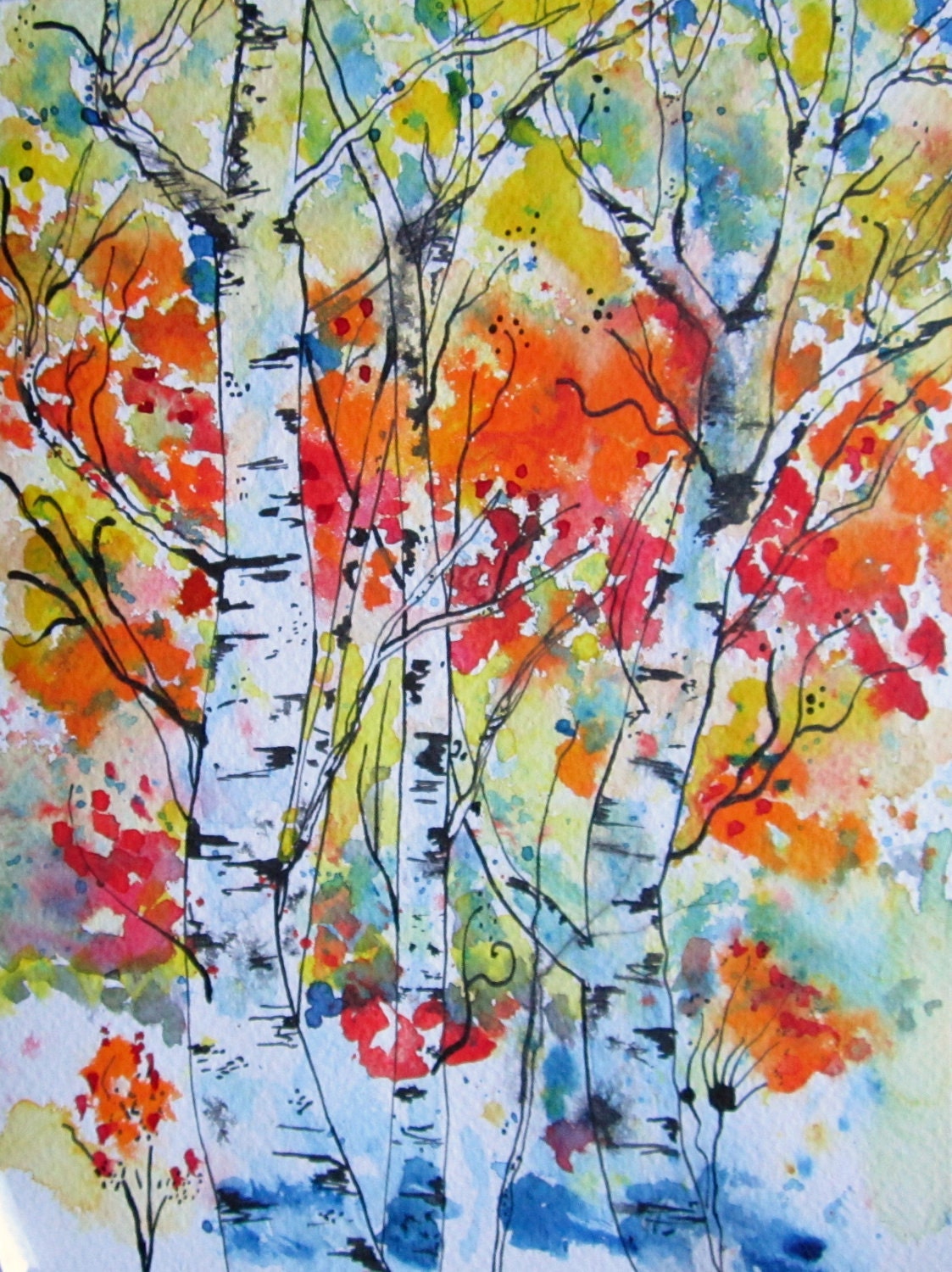 5 x 7 Rainbow Alders Bright Tree Autumn  Abstract Signed Giclee Art Print Autumn Dance