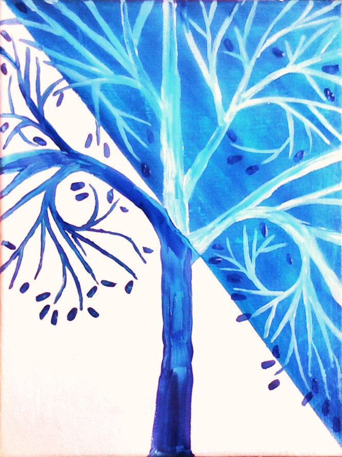 Blue White Winter Tree ACEO by Karen J. Kolnes Limited Edition