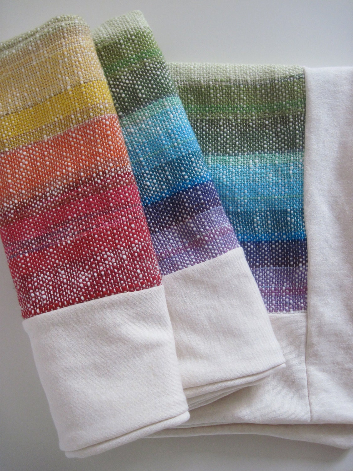Organic Baby Blanket handwoven Rainbow- bordered and backed with Organic Cotton/ Hemp, Last one available until Summer 2013