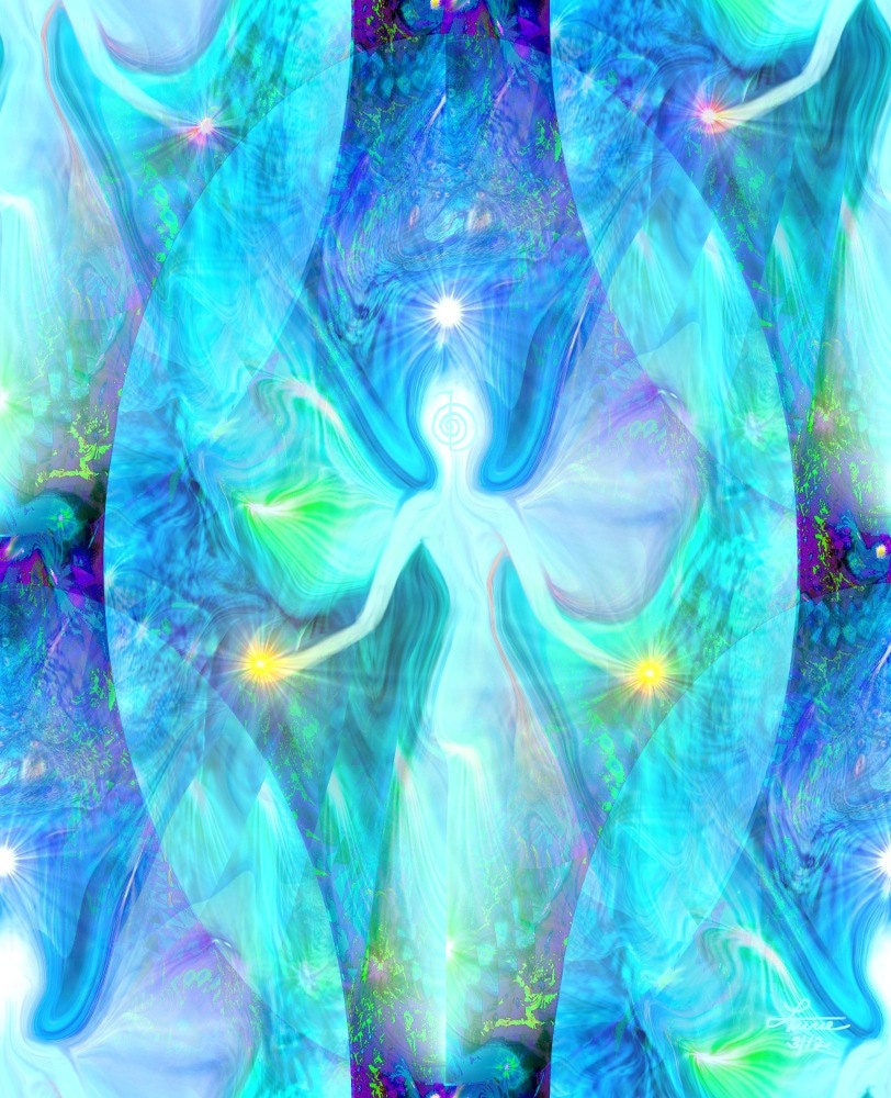 Reiki Angel Chakra Art Blue Aura Wall Decor Energy Art Print 8 x 10