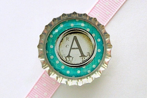 Typewriter Key Monogram Shabby Vintage Style Teal Bottle Cap Magnet - gifts for writers, letter monogram gift, personalized gifts for women