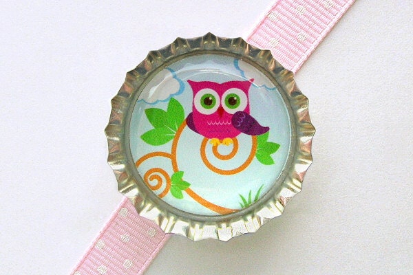Cute Owl Colorful Bottle Cap Magnet - owl decor, owl party favors, fridge magnets, owl party decorations, owl magnets, owl birthday