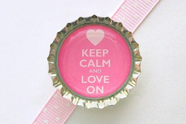 Pink Keep Calm and Love On Bottle Cap Magnet - pink wedding favors, bridesmaid gift, for bridesmaid, keep calm carry on, wedding love magnet