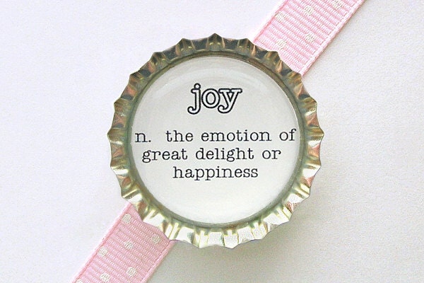 Joy Dictionary Definition Bottle Cap Magnet - joy definition, black and white wedding favor, dictionary home decor, kitchen organization